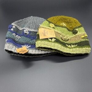 Cheveux Hand Knit Wool Beanie Hats Colorful Floral Embroidered Winter Warm (2)